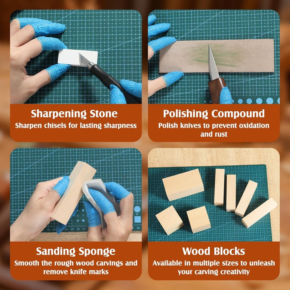 Professional Wood Carving Kit with Leather Case - 24 Tools for Beginners
