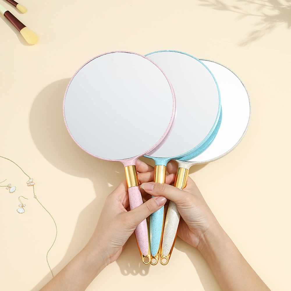 Compact Round Handheld Makeup Mirror - 6.9 x 13 - White Finish