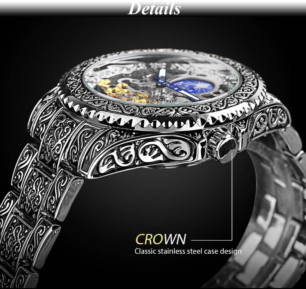 Forsining Carved Tourbillon Mechanical Mens Watch Moon Dial DOES NOT FUNCTION!
