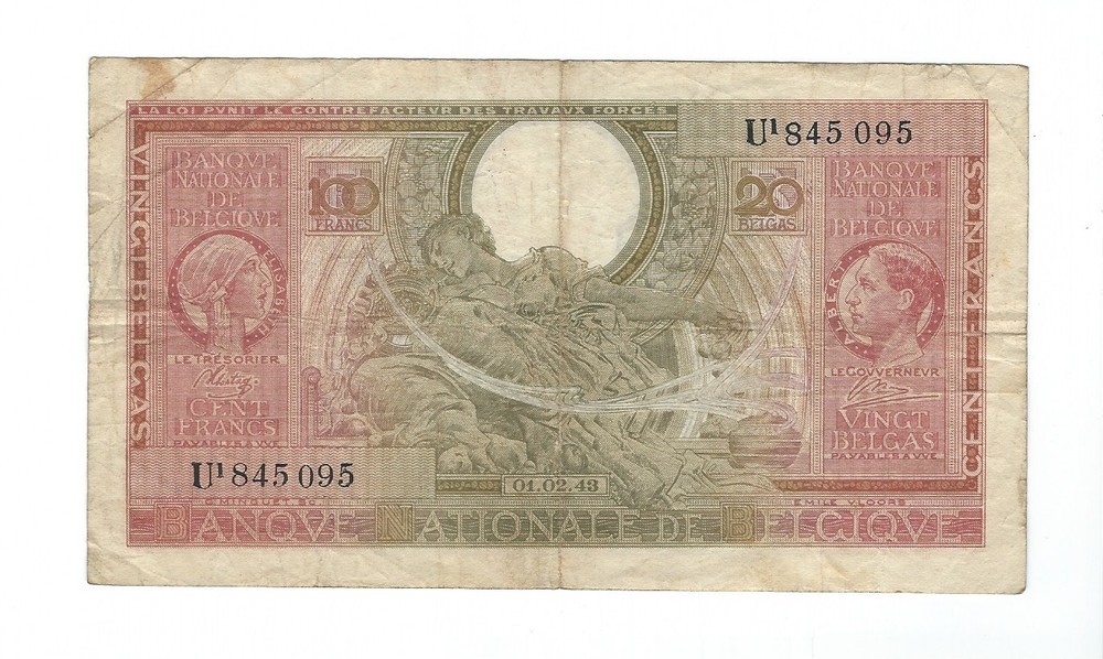Belgium - 1943, 100 Francs