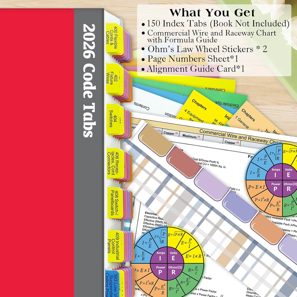 Upgraded Index Tabs for 2026 National Electrical Code (NEC), 150 Color-Coded & L