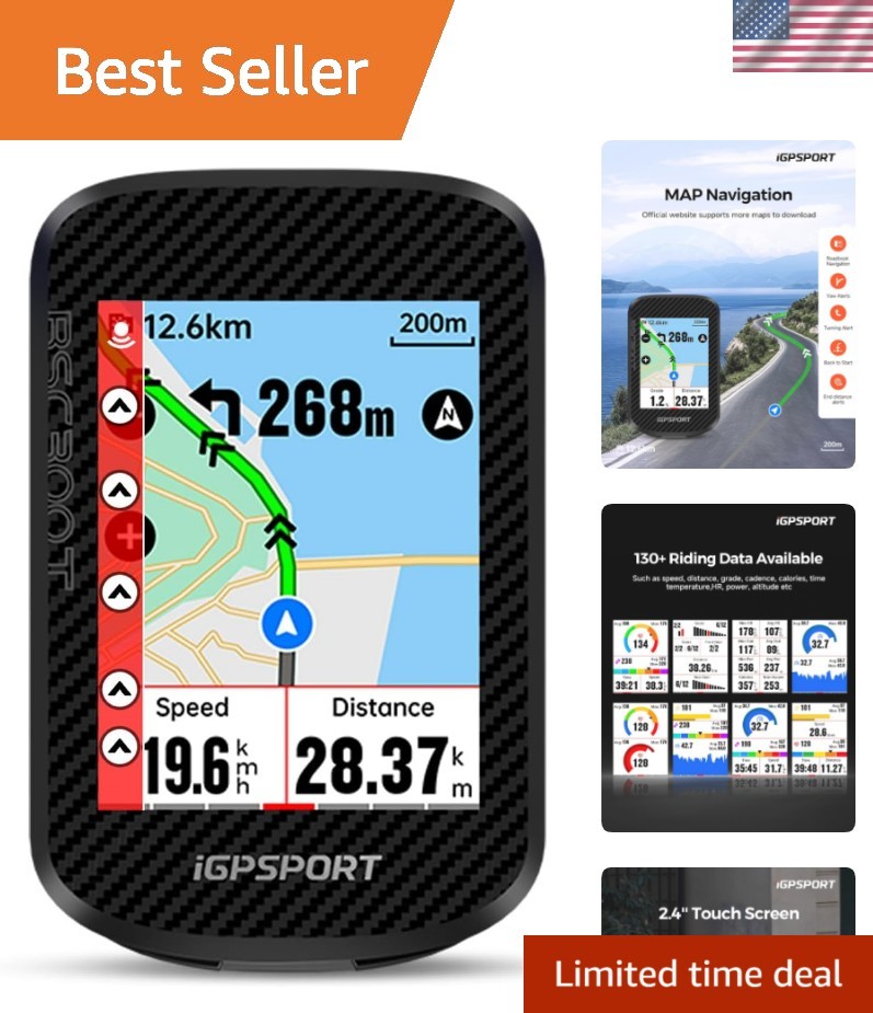 Wireless Bike Computer GPS, Touchscreen Offline MAP Navigation Off Course War...