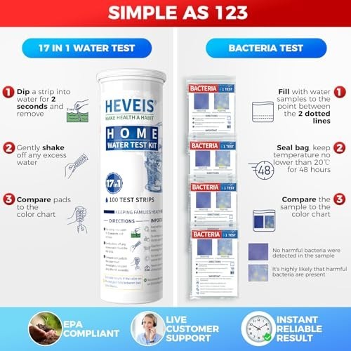 21-in-1 Home Drinking Water Testing Kit - 120 Strips + 4 Bacteria Tests - Tap