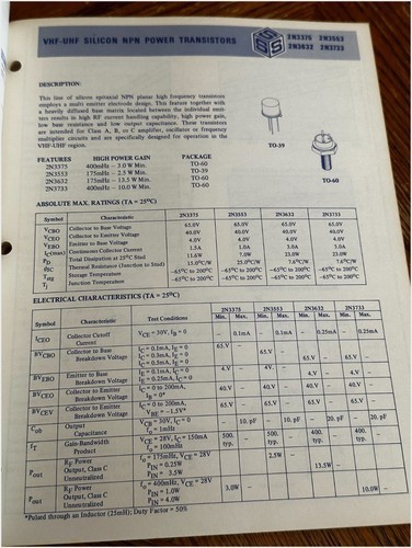 Solid State Scientific RF Transistors Data Book 1973 - Specs Applications & More