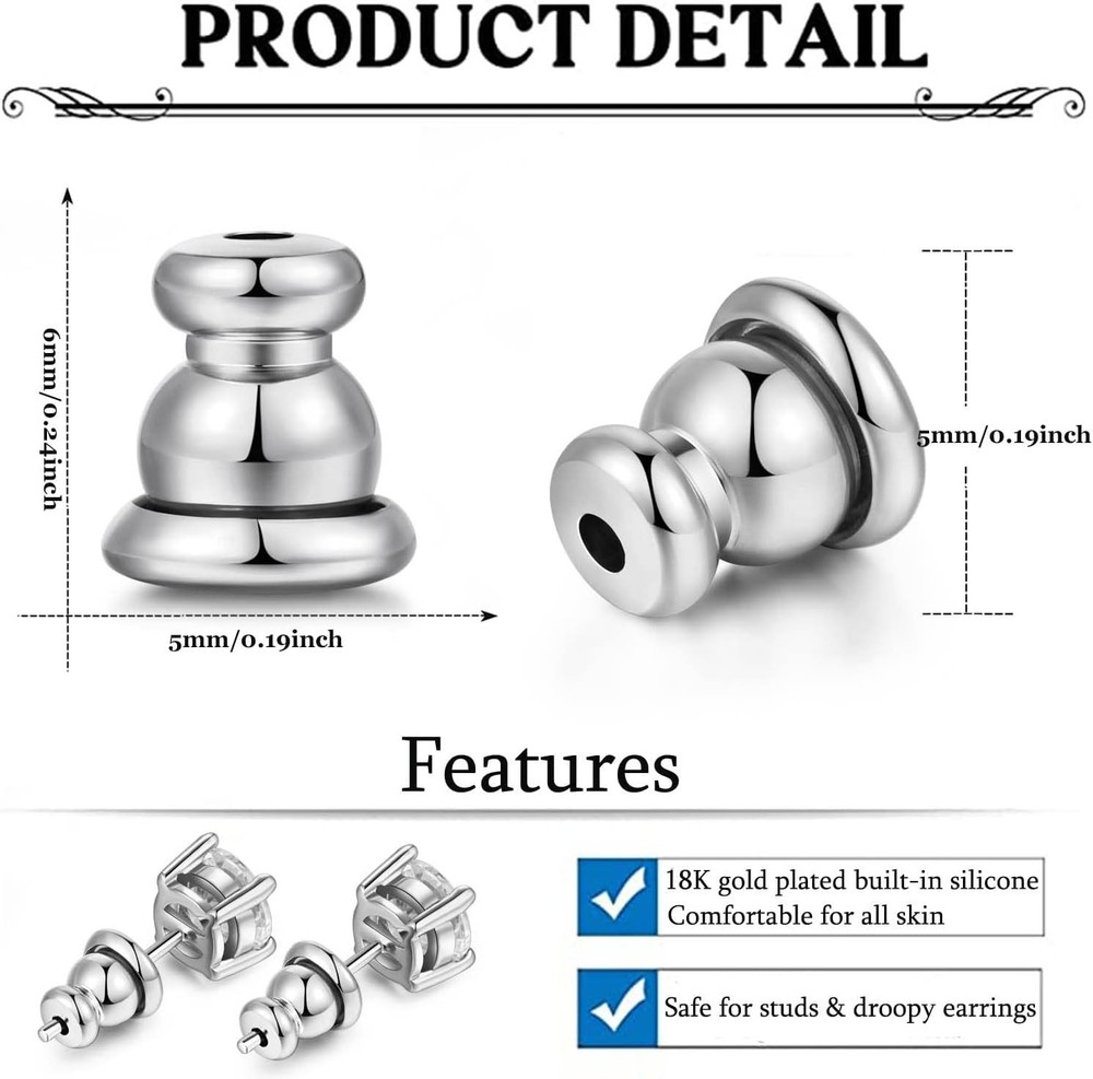 Earring Backs for Studs,18K Gold Bullet Earring Backs Replacements for Studs/...