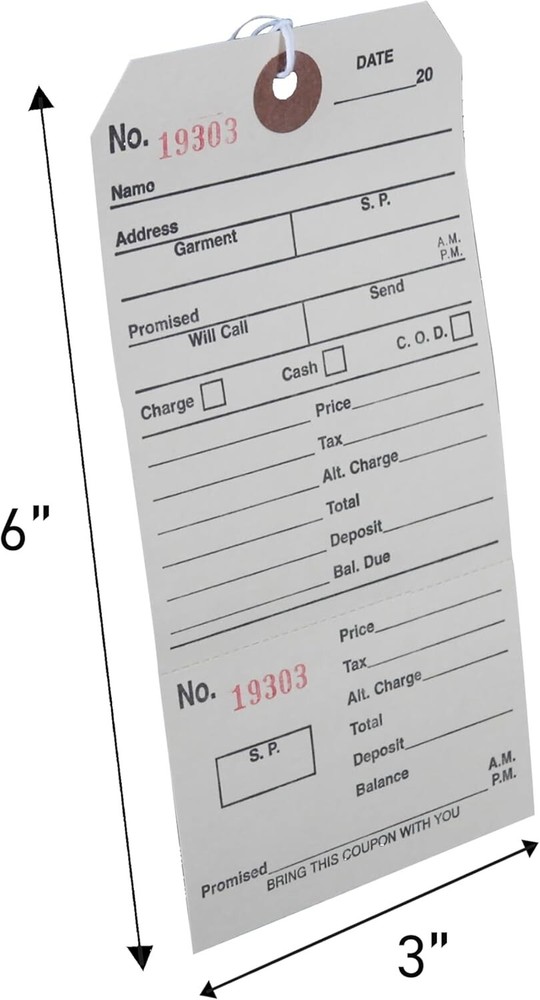 500 Perforated Tags Pre-Numbered Alteration Two Part Off White Merchandise
