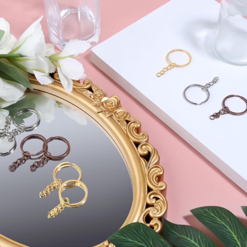 50Pcs Keychain Key Ring with Chain Bulk Split Chain,1.1 28mm, Black