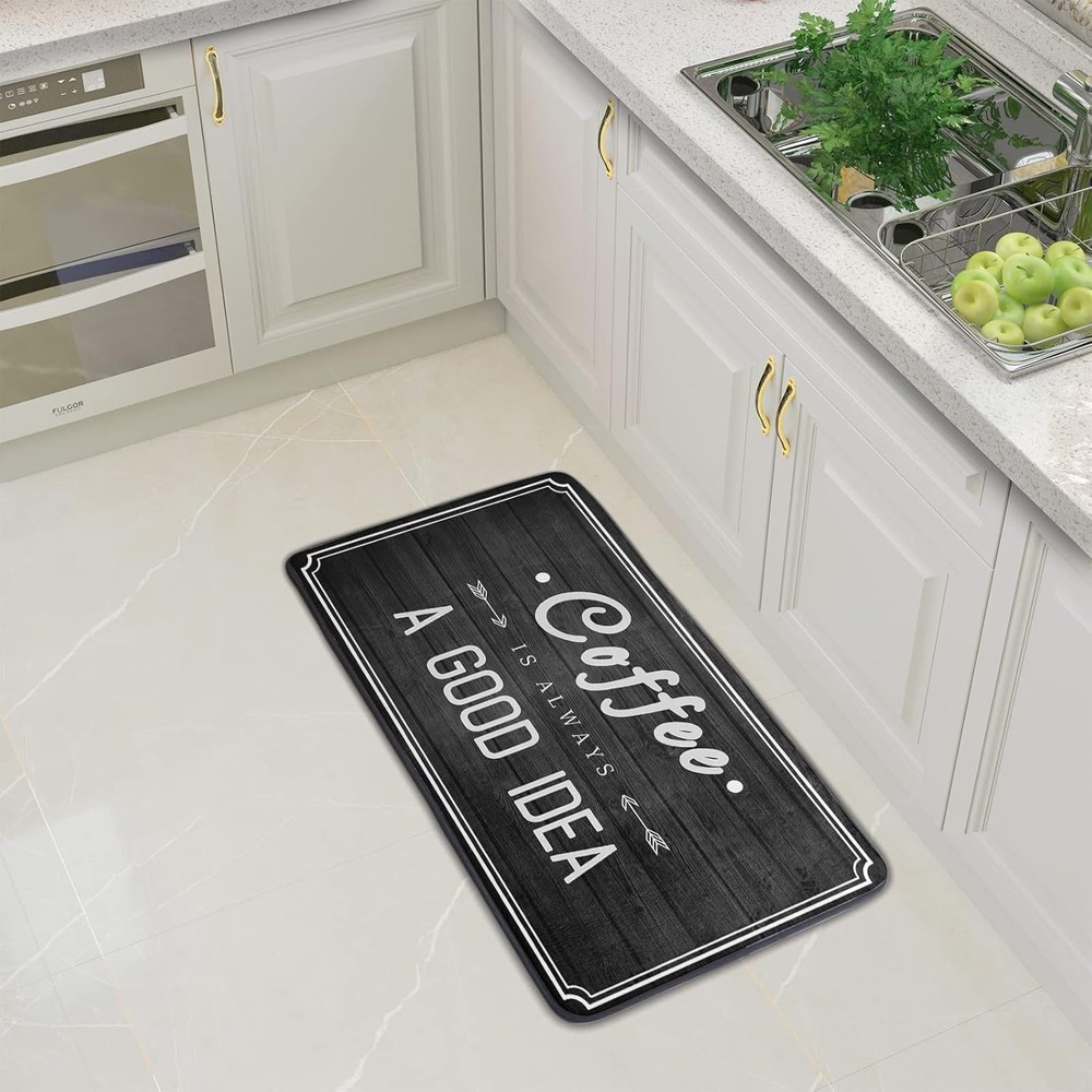 Kitchen Rug Black and White Coffee 1'8 x 3'3 (Rectangular),