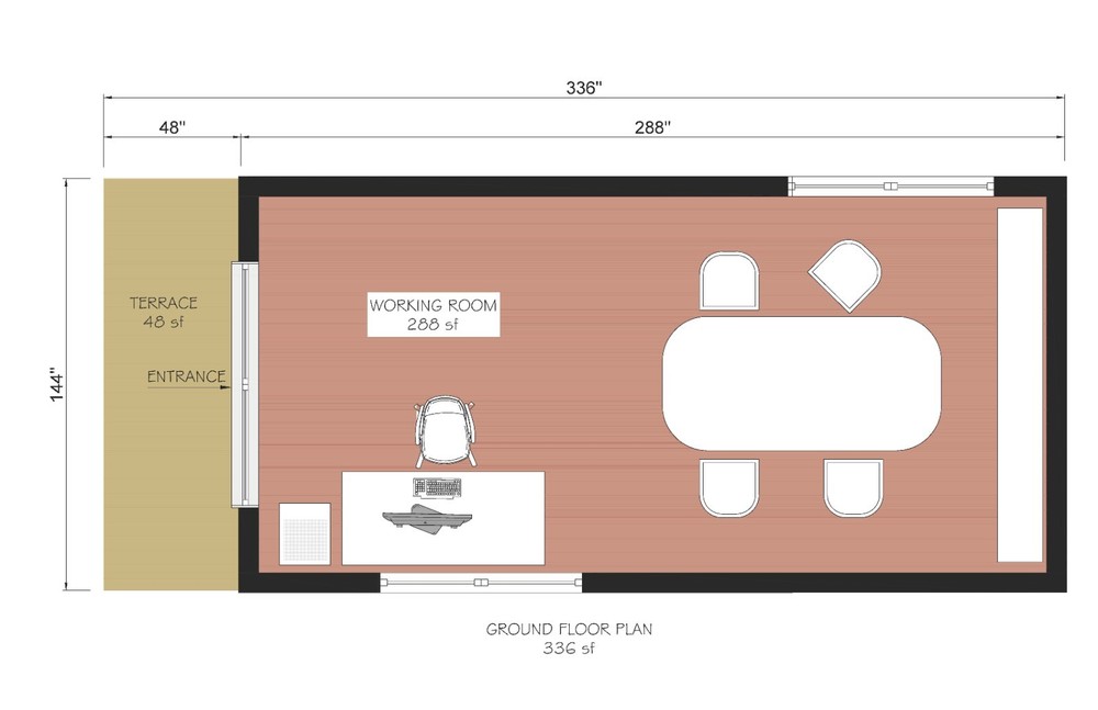 Tiny Office Plan, 12’ x 24’ Small Office Plans, Tiny House Plans, Hard Copy