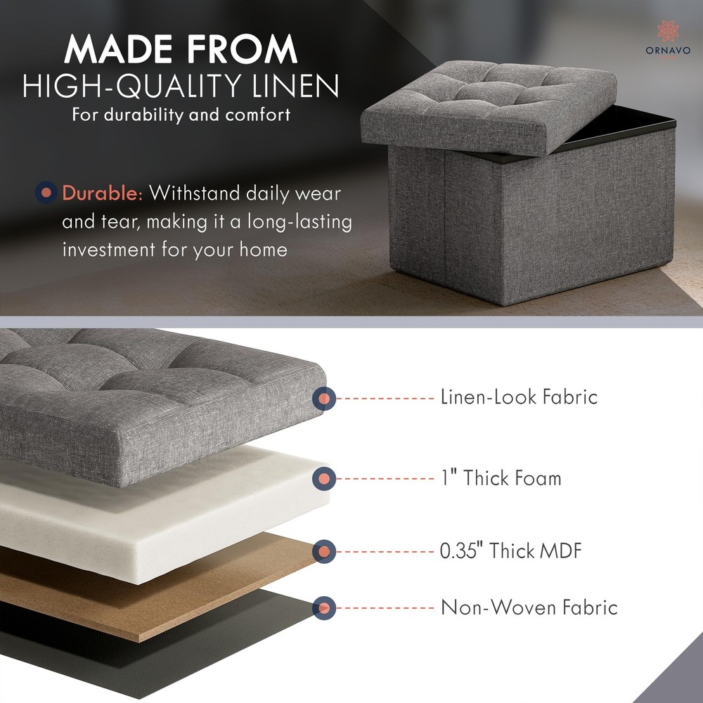Small Storage Ottoman Foldable Collapsible Rectangle Linen Ottoman Foot Rest ...