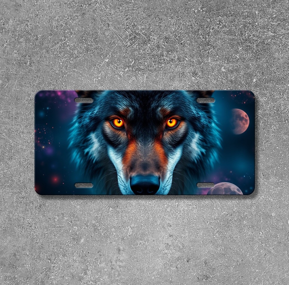 Intense Wolf License Plate Optional Text Front Bumper Plate Unique Gift