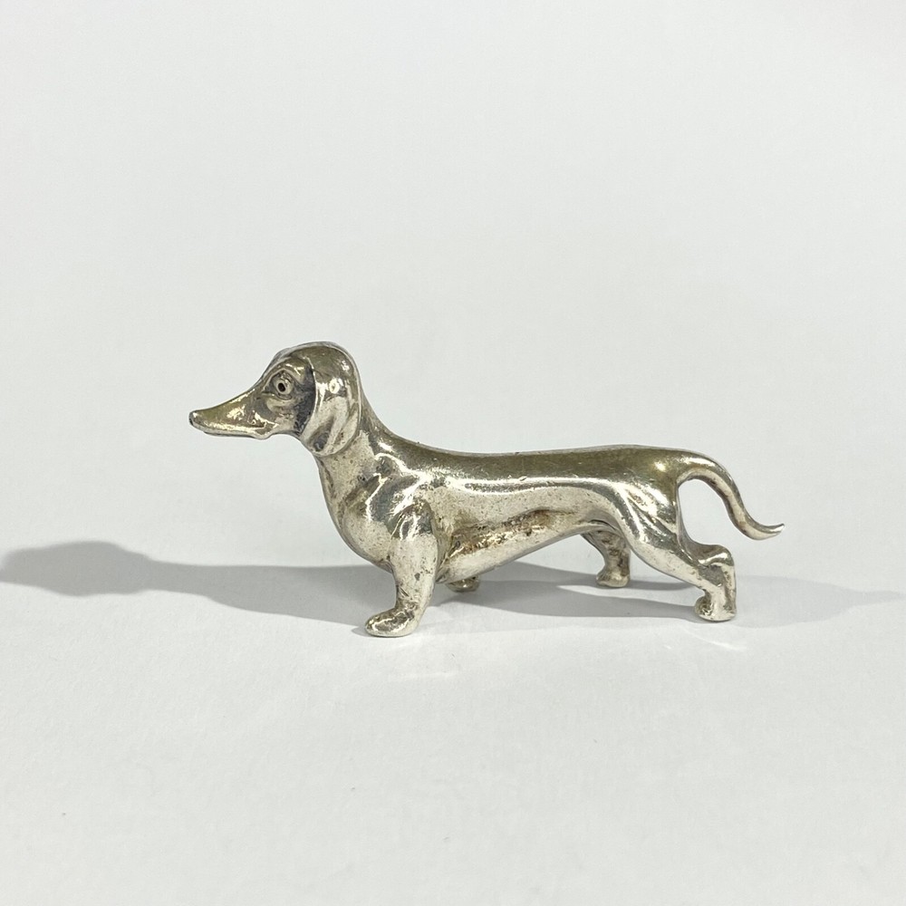 vintage solid silver Dachshund miniature , hallmarked italian figurine