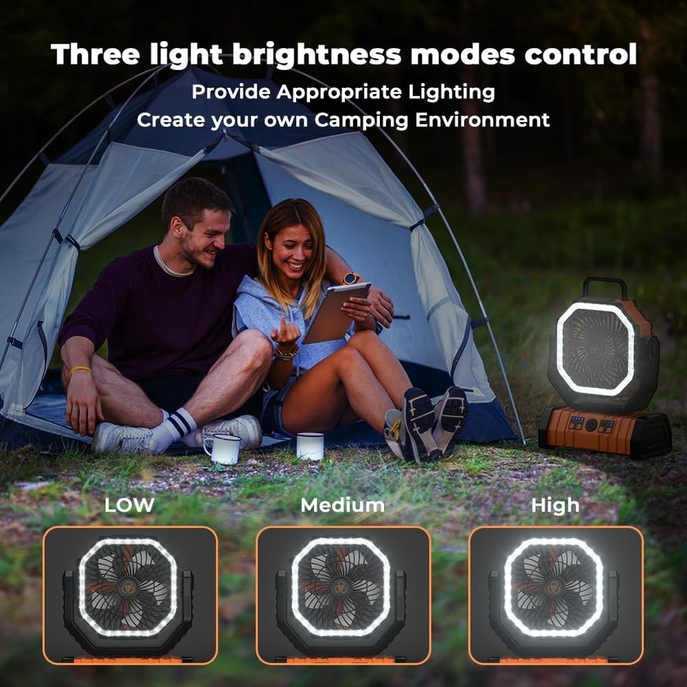 Camping fan, rechargeable, with 4 wind speeds, remote control function