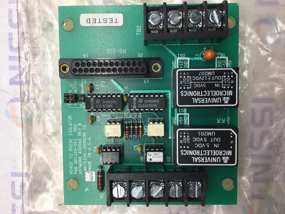 WATKINS JOHNSON 901103-001 RS422/RS232-APL ISOLATOR PCB ASSLY W/UNIVERSAL MICRO