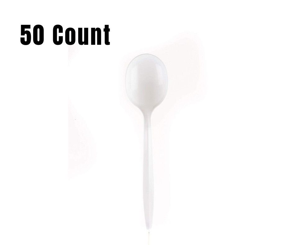 50 Pack - Medium Weight White Disposable Plastic Cutlery Spoons