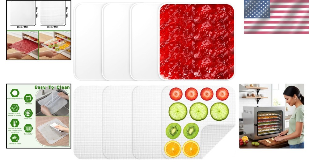 4 PCS Silicone Dehydrator Sheets, Dehydrator Sheets with Edge Dehydrators Trays