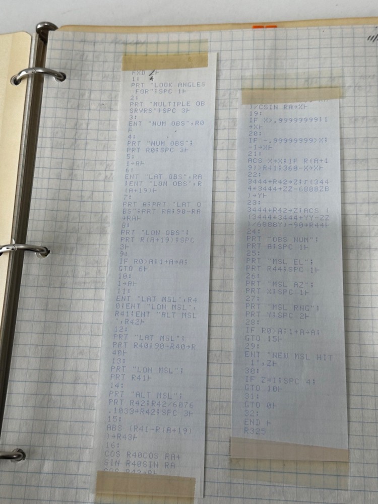 Satellite Tracking Antenna Trajectory Calculation Ephemera HP 9820 Program Notes