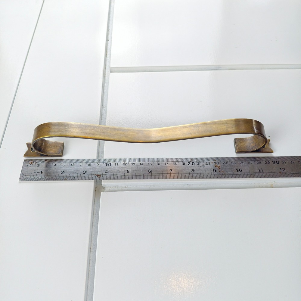 2 large D PULL 12" handle heavy ribbon solid heavy brass old style kitchen GRAB