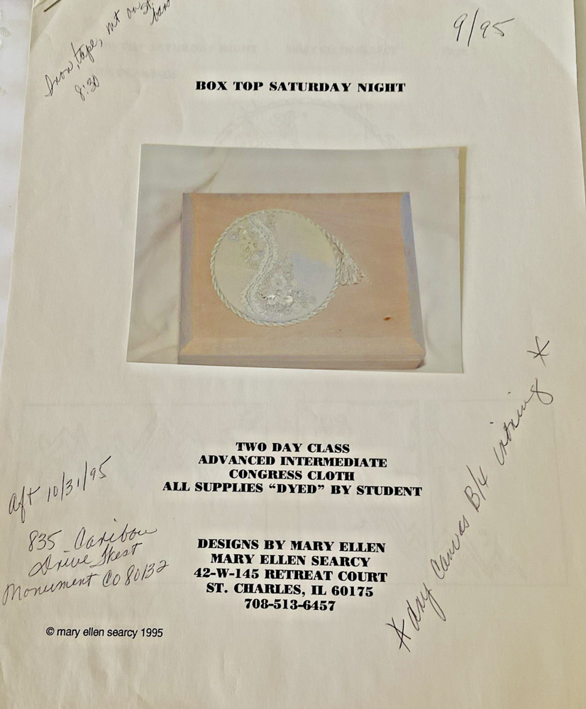 Mary Ellen Searcy Box Top ANG Needlepoint Class Unbound Includes Class Notes