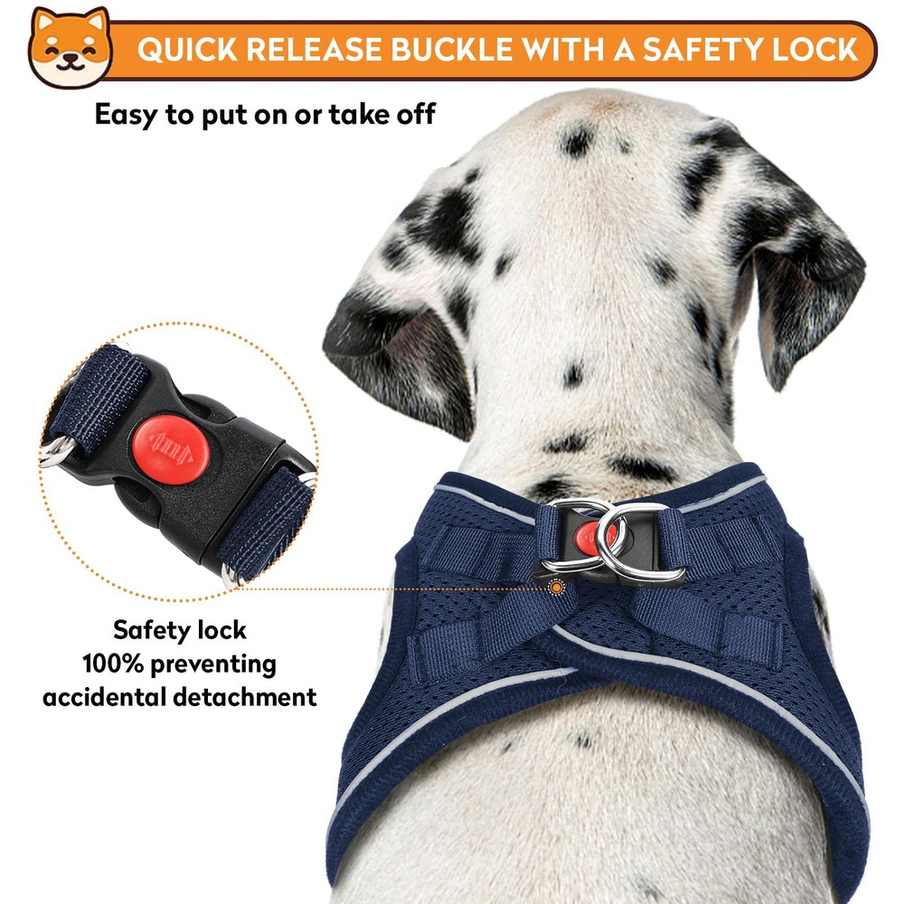 Dog Harness Leash Set No-Pull Step-in Reflective Padded Dark Blue Medium