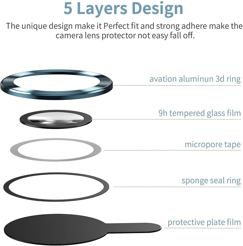 For Apple iPhone 12 13 Pro/Max 3 PC Ring Tempered Glass Camera Lens Protector