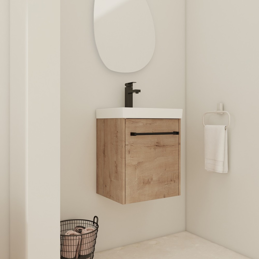18"Floating Bathroom Vanity Wall-Mounted Ceramic Sink Door For Small Space White