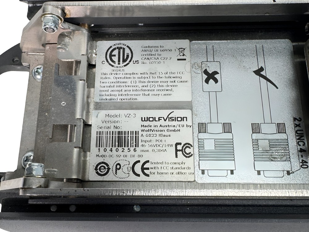 WolfVision VZ-3 Visualizer Systems Document Camera 1080p No Bundle No Back Panel