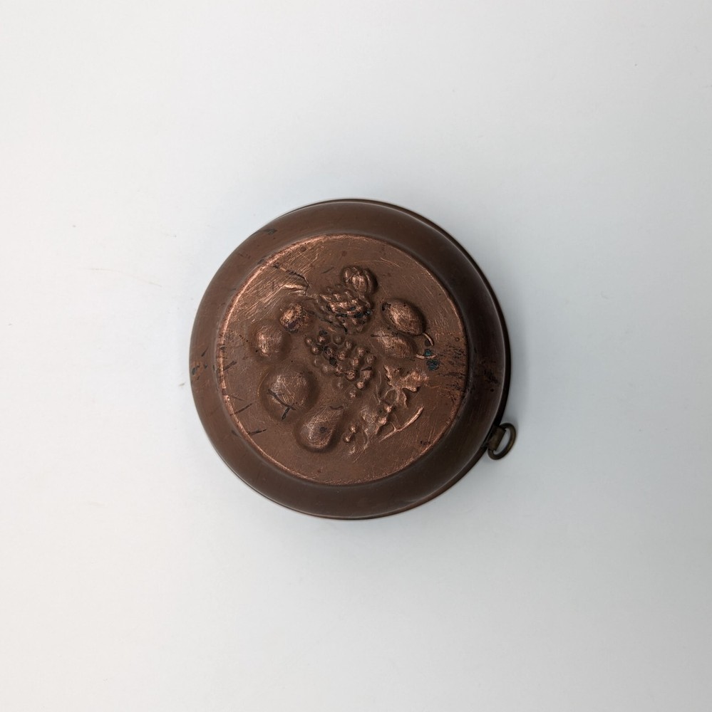 Vintage small  Round Copper Mold with fruit pattern