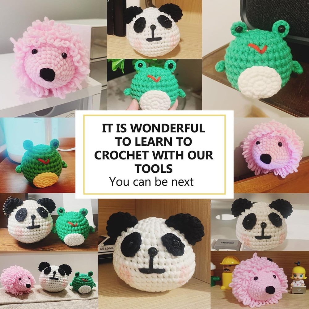 Beginner Crochet Kit With Step-by-Step Video Tutorials - Create Panda, Frog &...