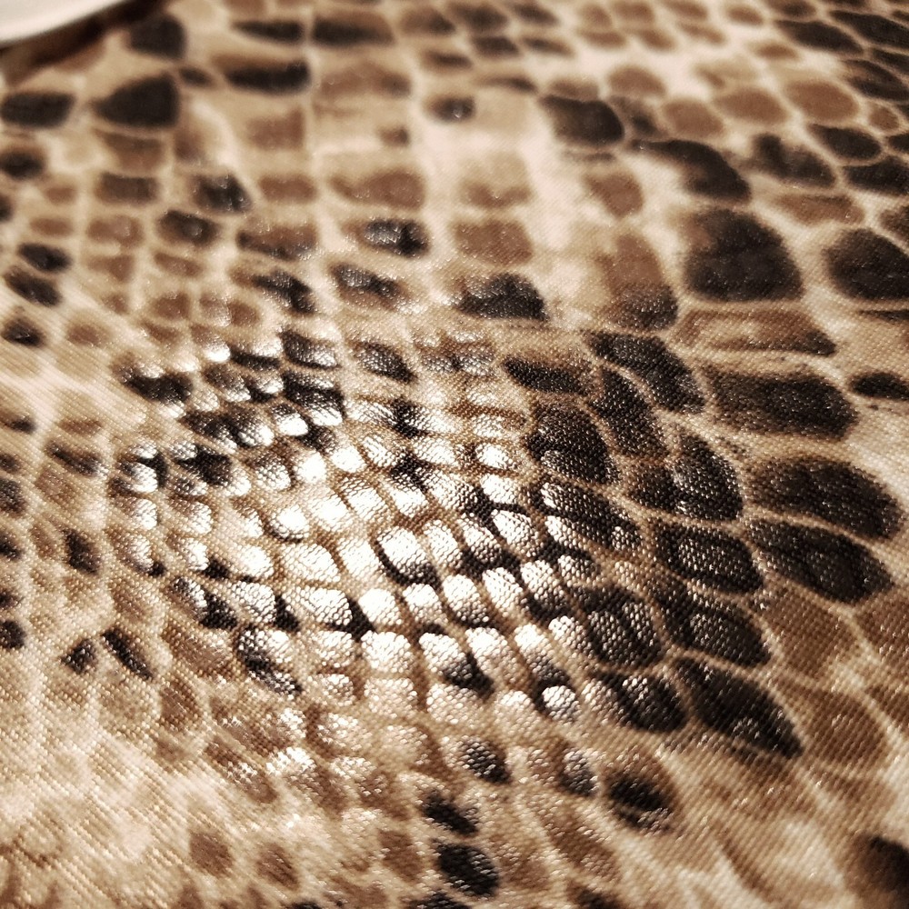 GLOSSY SCALES BROWN TAN SNAKE PYTHON STRETCH SPANDEX FABRIC 58" BY THE YARD