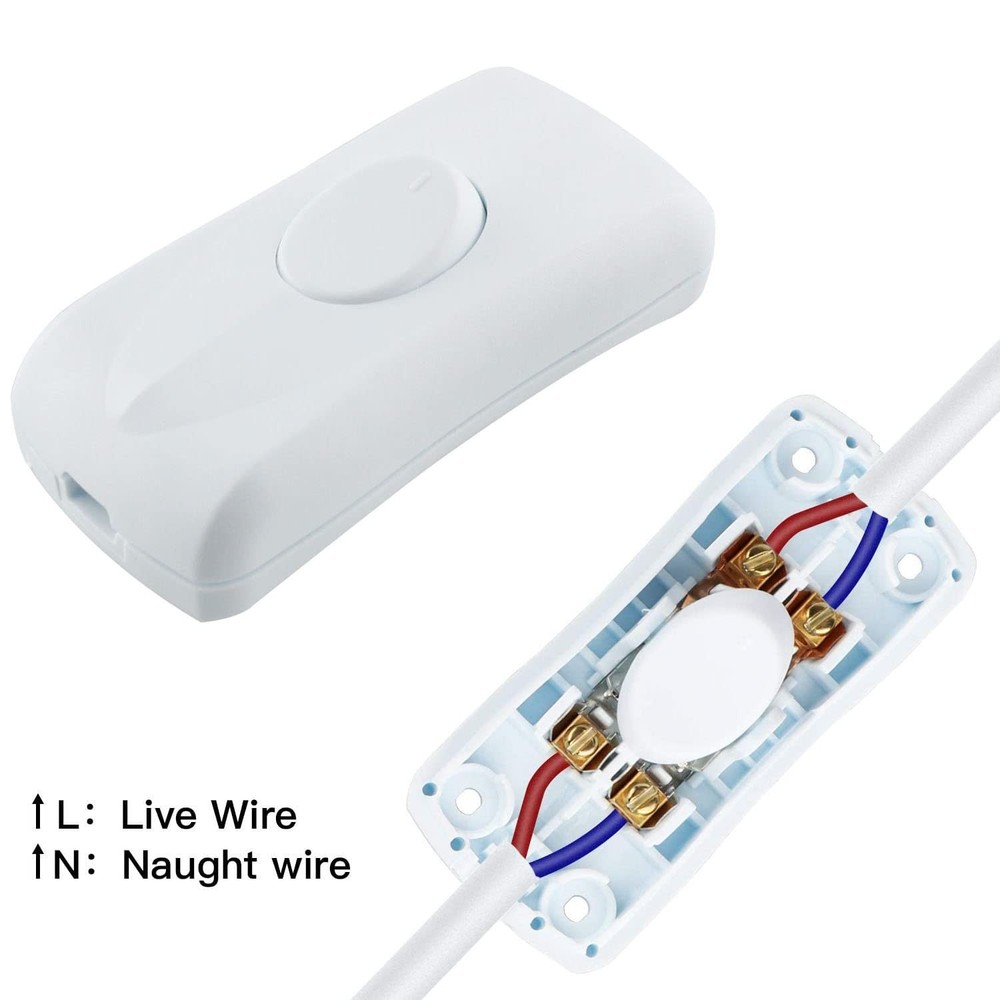 2 PCS White Embedded Power Switch Inline Cord Button Electrical Accessories