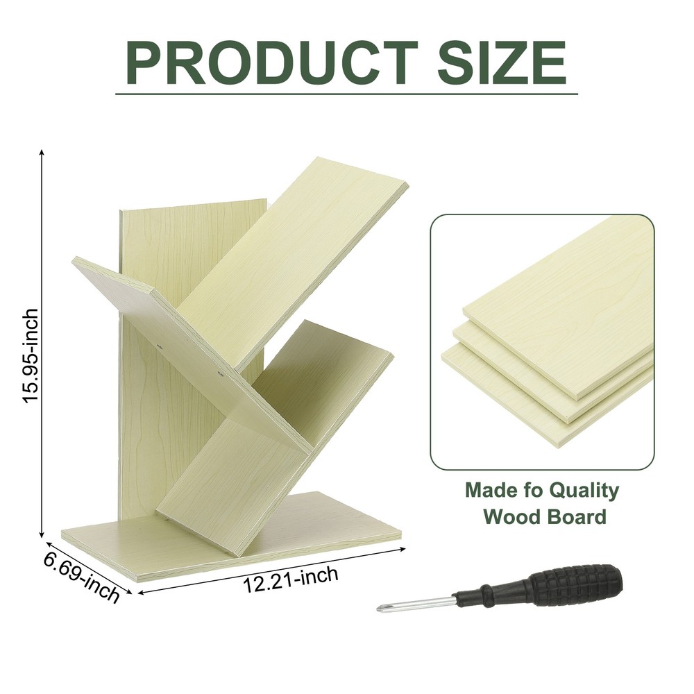 3 Tier Small Tree Bookshelf, Mini Short Desktop Bookshelf, White Maple