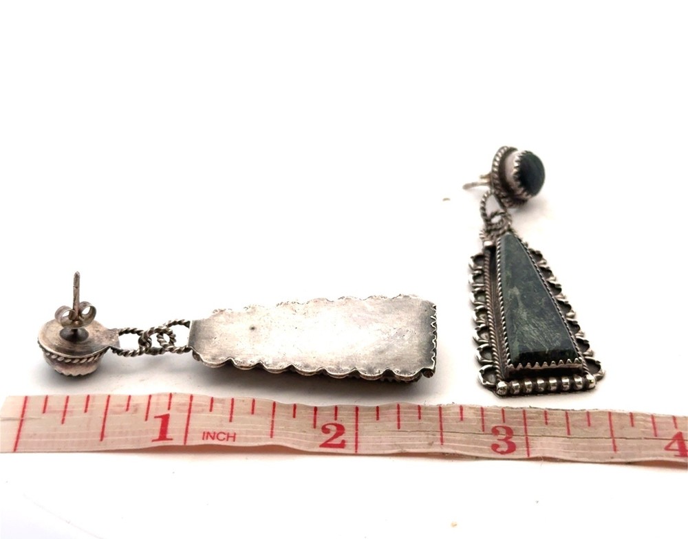 Native American 925 Sterling Silver Long Seraphinite Dangle Statement Earrings