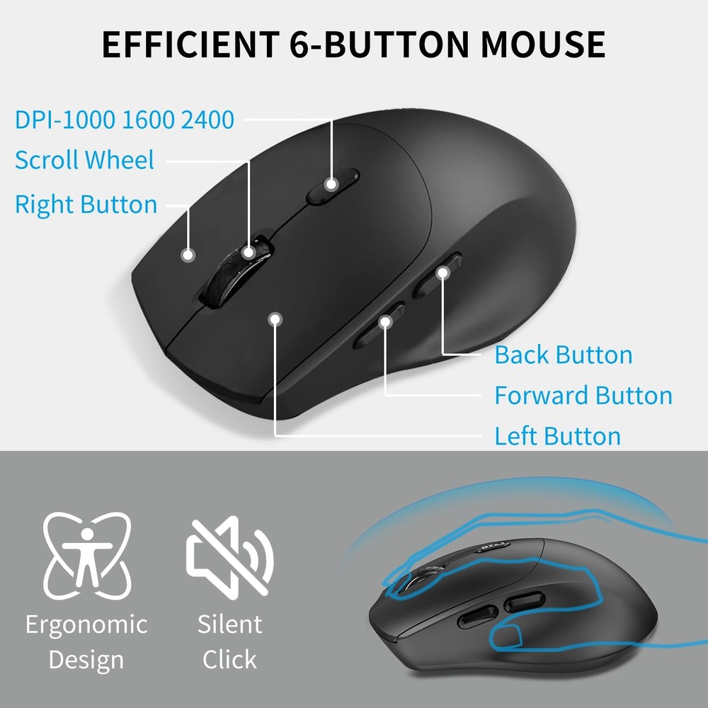Wireless Keyboard And Mouse Combo FullSize Slim Numeric Keypad Ergonomic
