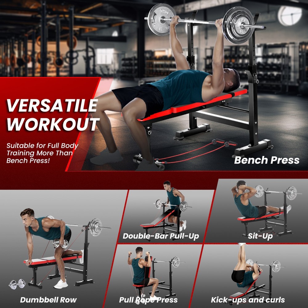 Adjustable Weight Bench 600lbs Foldable Workout Bench Strength with Barbell Rack