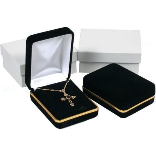 4 Pendant Chain Gift Boxes Display Black Velvet