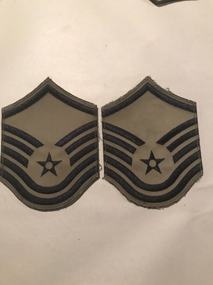 Pair (2) U.S. Air Force Subdued Green Enlisted Insignia E7 Master Sergeant