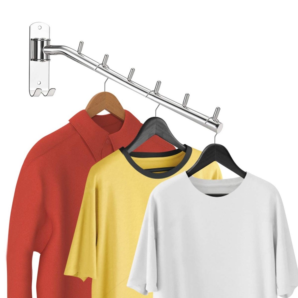 Bosszi 2-Pack Wall Mounted Folding Clothes Hanger Rack, 2-Pack, Silver
