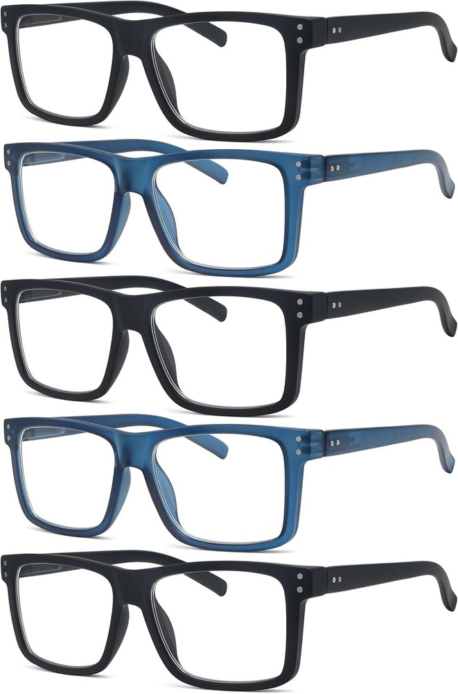 Eyekepper 5-pack Oversized Reading Glasses 3 Pack Black and 2 Blue