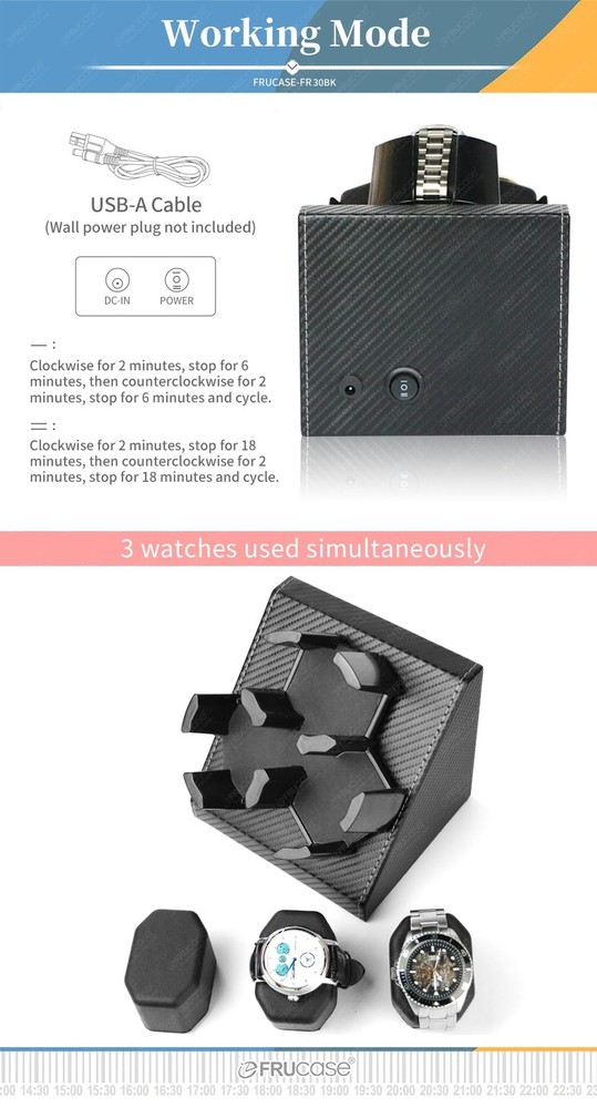 FRUCASE Three Watch Winder for Automatic Watches Box PU30B