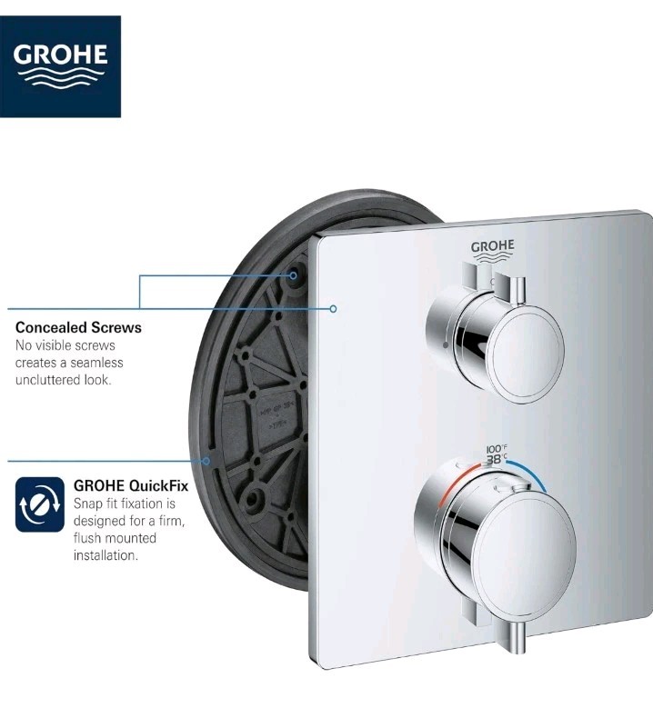 GROHE 24111000 Grohtherm Dual Function 2-Handle Thermostatic Trim, Starlight C..
