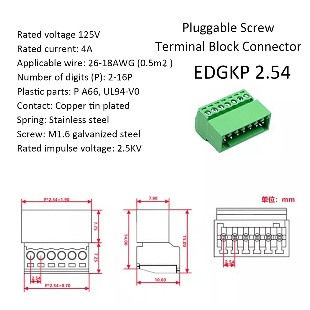 5Set 5P 2.54mm Pitch Screw Terminal Block Pluggable Connector,Pluggable Quick...
