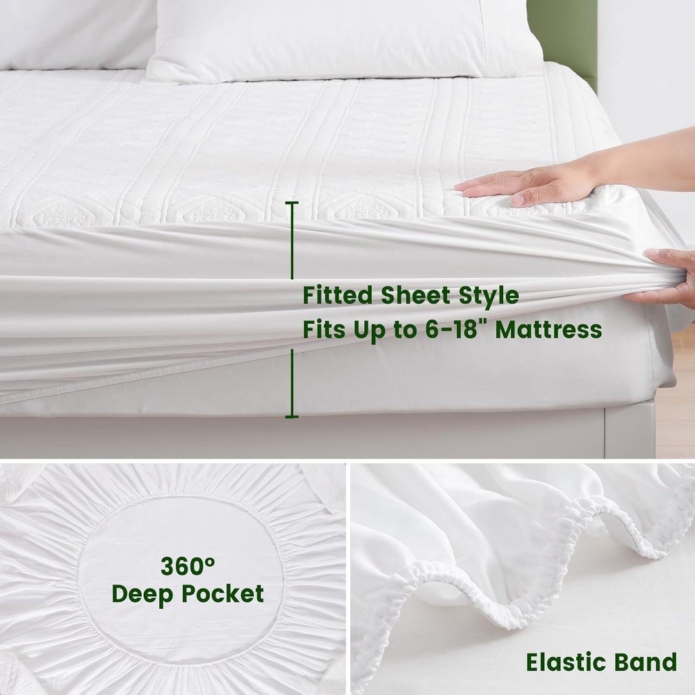 Waterproof Bamboo Mattress Protector Fitted Deep Pocket Cooling Surface New