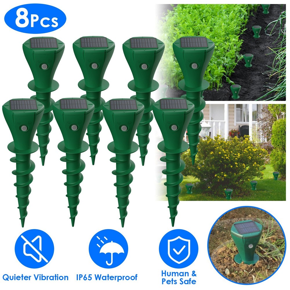 8Pcs Solar Mole Repellent Screw Groundhog Gopher Deterrent Vibration Stake Tool