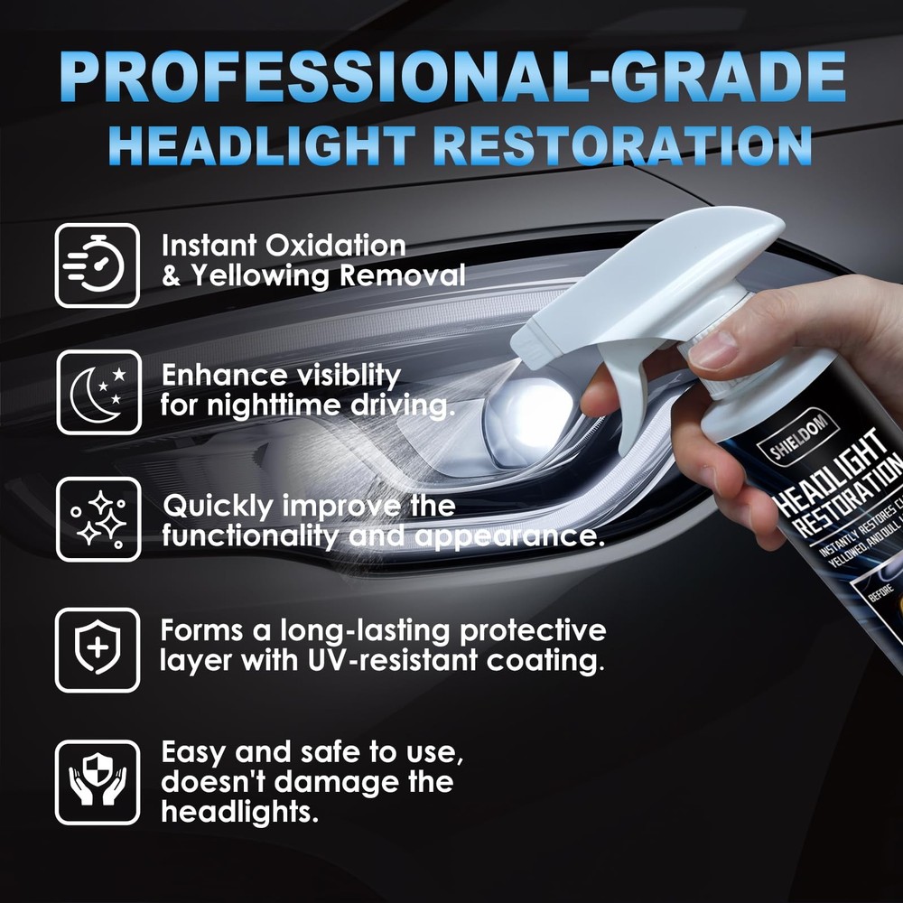 SHIELDOM Headlight Restoration Headlamp Cleaner Instantly Restores Yellowed...