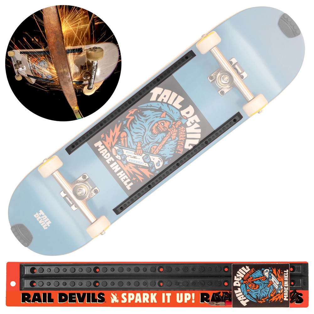 Rail Devils sparking skateboard rails by Tail Devil | Skateboarding Deck Rails