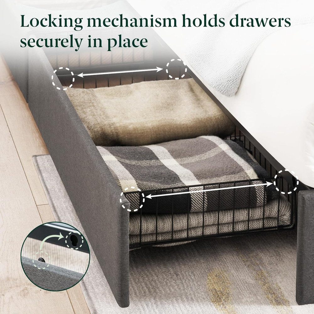 Billie Full Platform Bed Frame with Storage Drawers & Adjustable Headboard