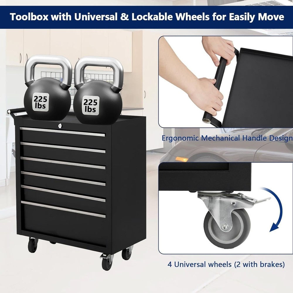 Rolling Tool Chest 6 Drawers Tool Storage Cabinet Toolbox Tool Cabinet Organizer