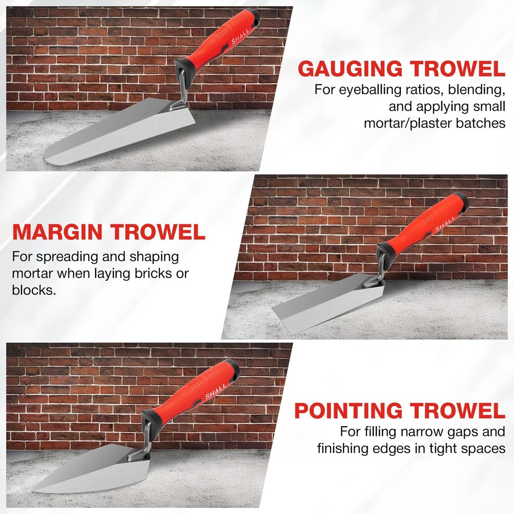 3-Piece Masonry Tools Set, 6’’ Margin Trowel, 5.5’’ Pointing and 7’’ Gauging ...
