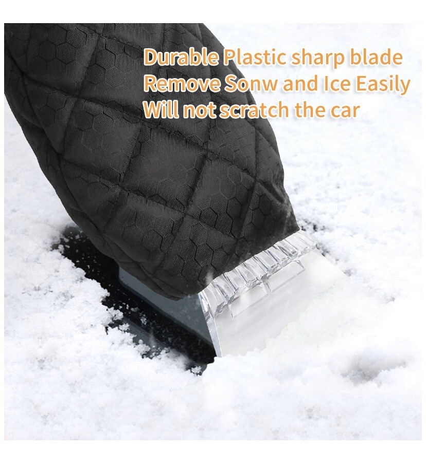 2-Pack Elastic Wristband Windscreen Ice Scraper Mitts Waterproof - Black
